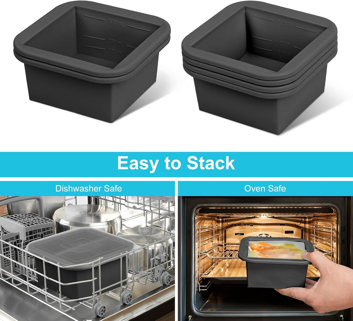 Silicone Freezer Tray with Lid 2 Pack Silicone Freezer Molds Ice Cube Tray Makes 2 Perfect 2 Cup Portions Soup Cubes Meal Prep Containers- Oven & Dishwasher Safe