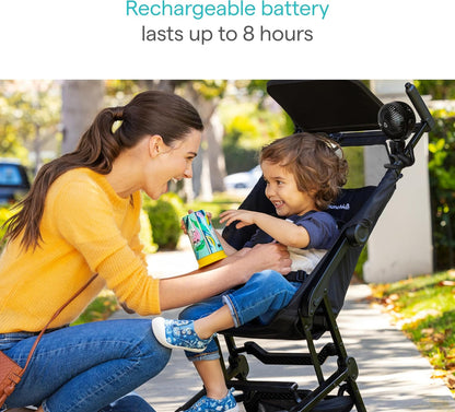 Stroller Fan, 4 Speed, Black with Multicolored LED Lights