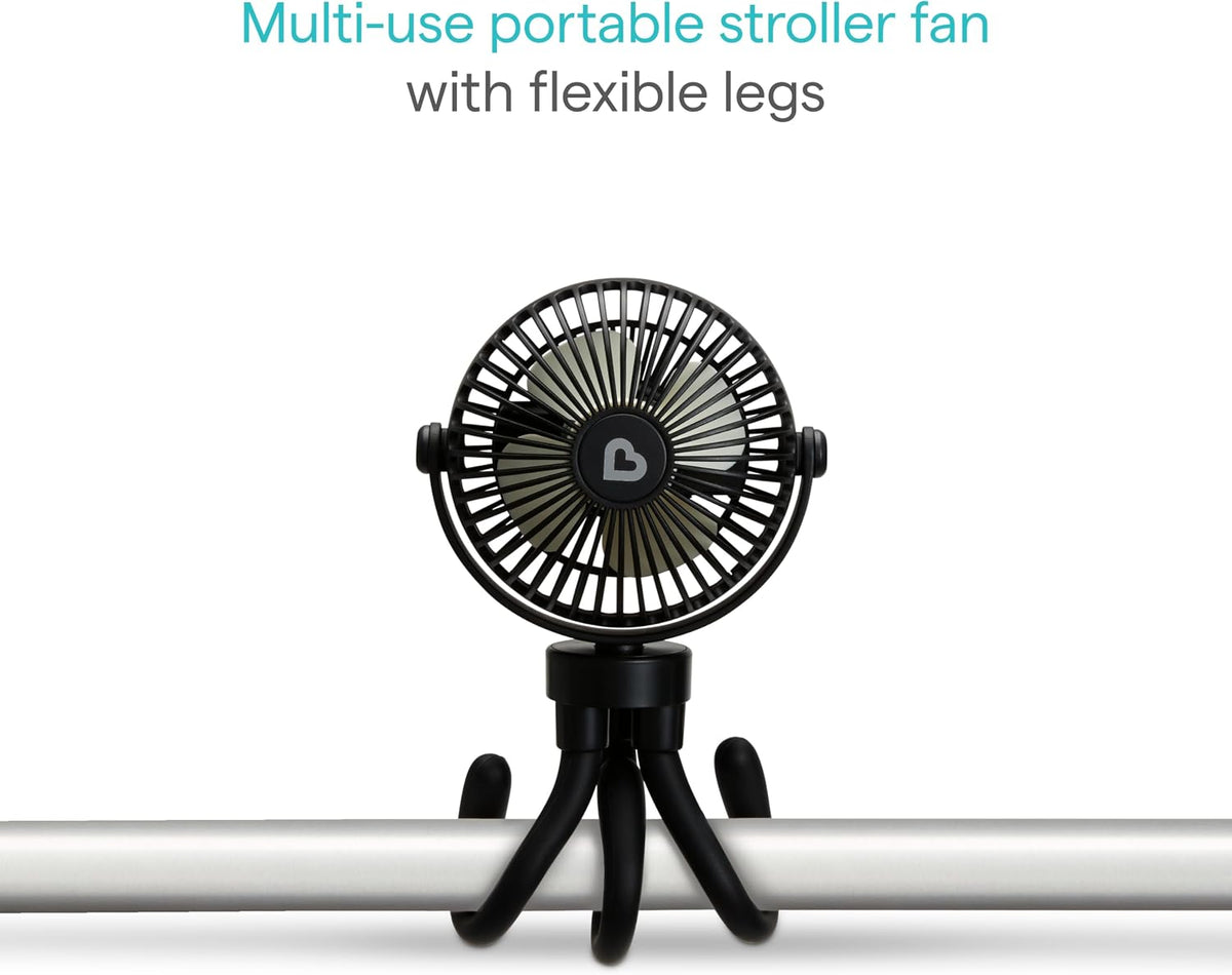 Stroller Fan, 4 Speed, Black with Multicolored LED Lights