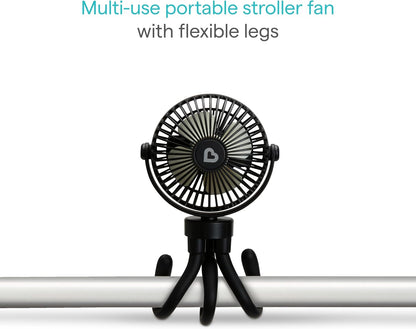 Stroller Fan, 4 Speed, Black with Multicolored LED Lights