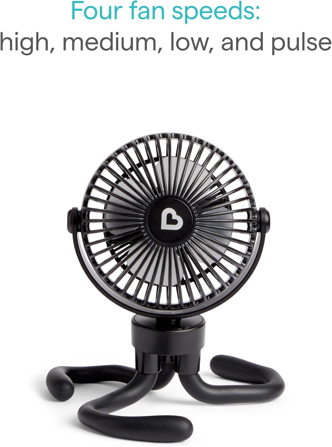 Stroller Fan, 4 Speed, Black with Multicolored LED Lights
