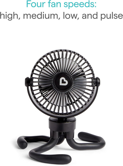 Stroller Fan, 4 Speed, Black with Multicolored LED Lights