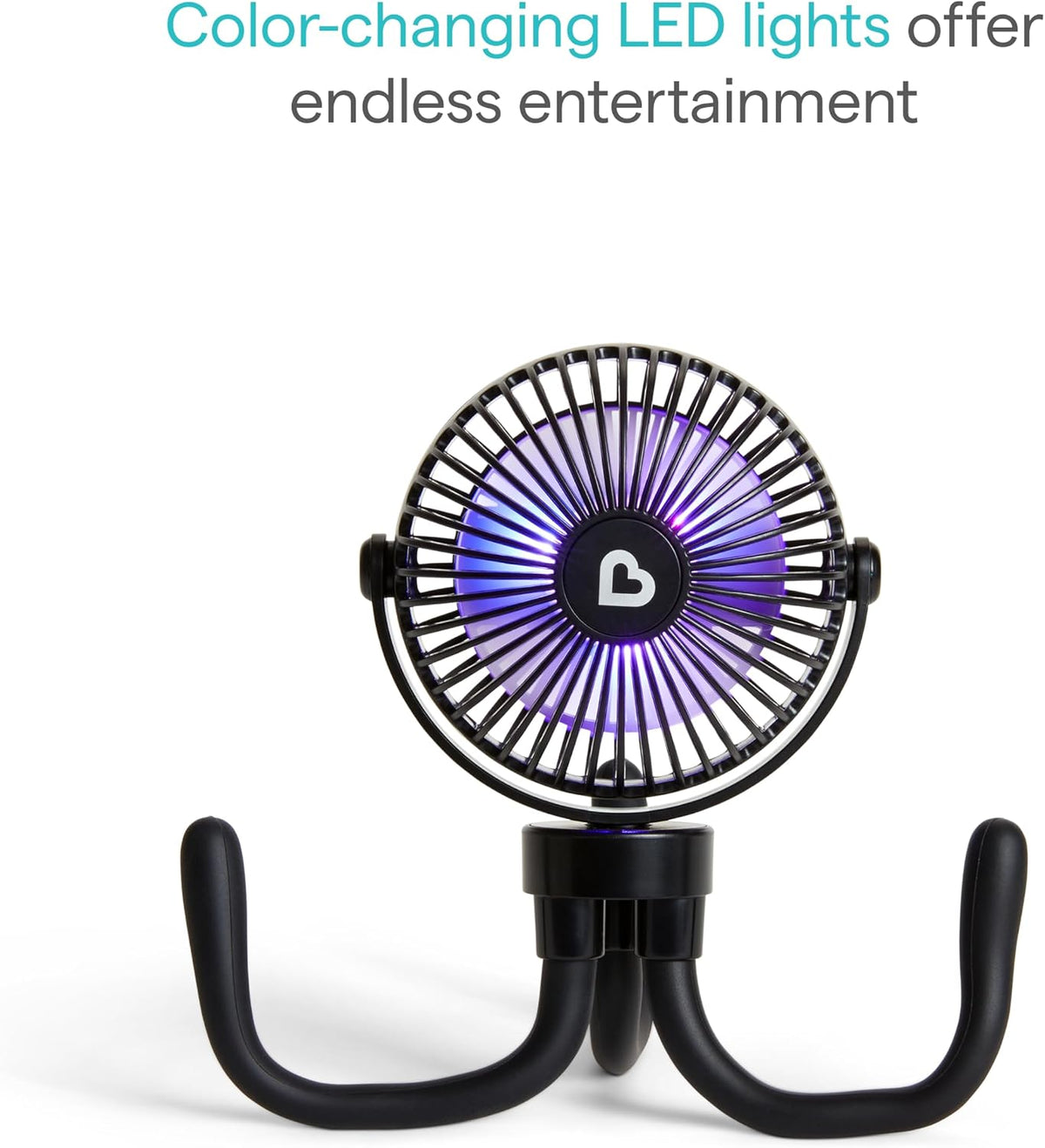 Stroller Fan, 4 Speed, Black with Multicolored LED Lights