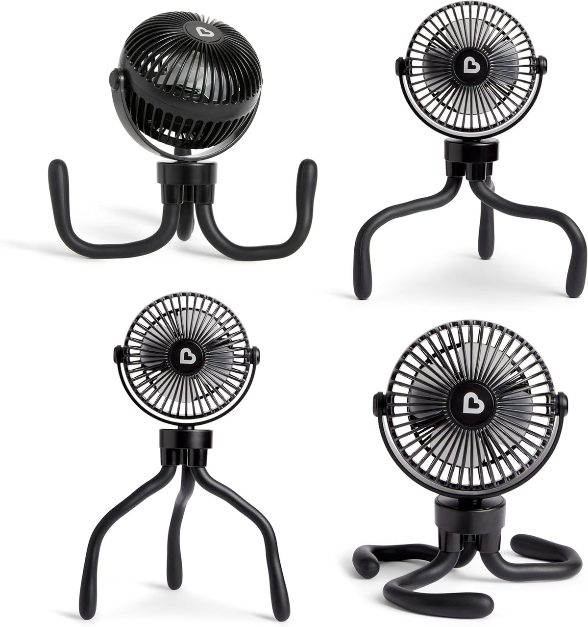 Stroller Fan, 4 Speed, Black with Multicolored LED Lights