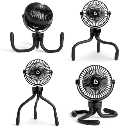 Stroller Fan, 4 Speed, Black with Multicolored LED Lights