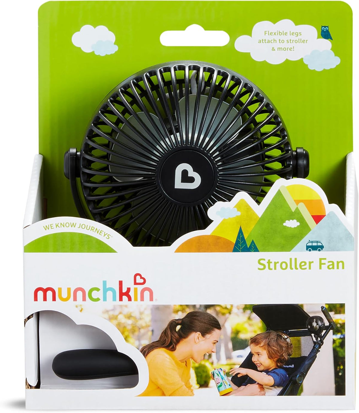 Stroller Fan, 4 Speed, Black with Multicolored LED Lights