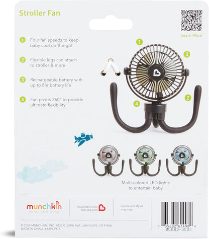 Stroller Fan, 4 Speed, Black with Multicolored LED Lights