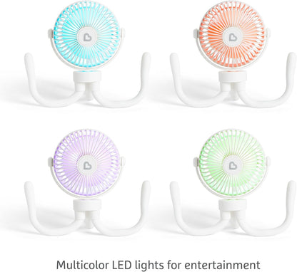 Stroller Fan, 4 Speed, Black with Multicolored LED Lights
