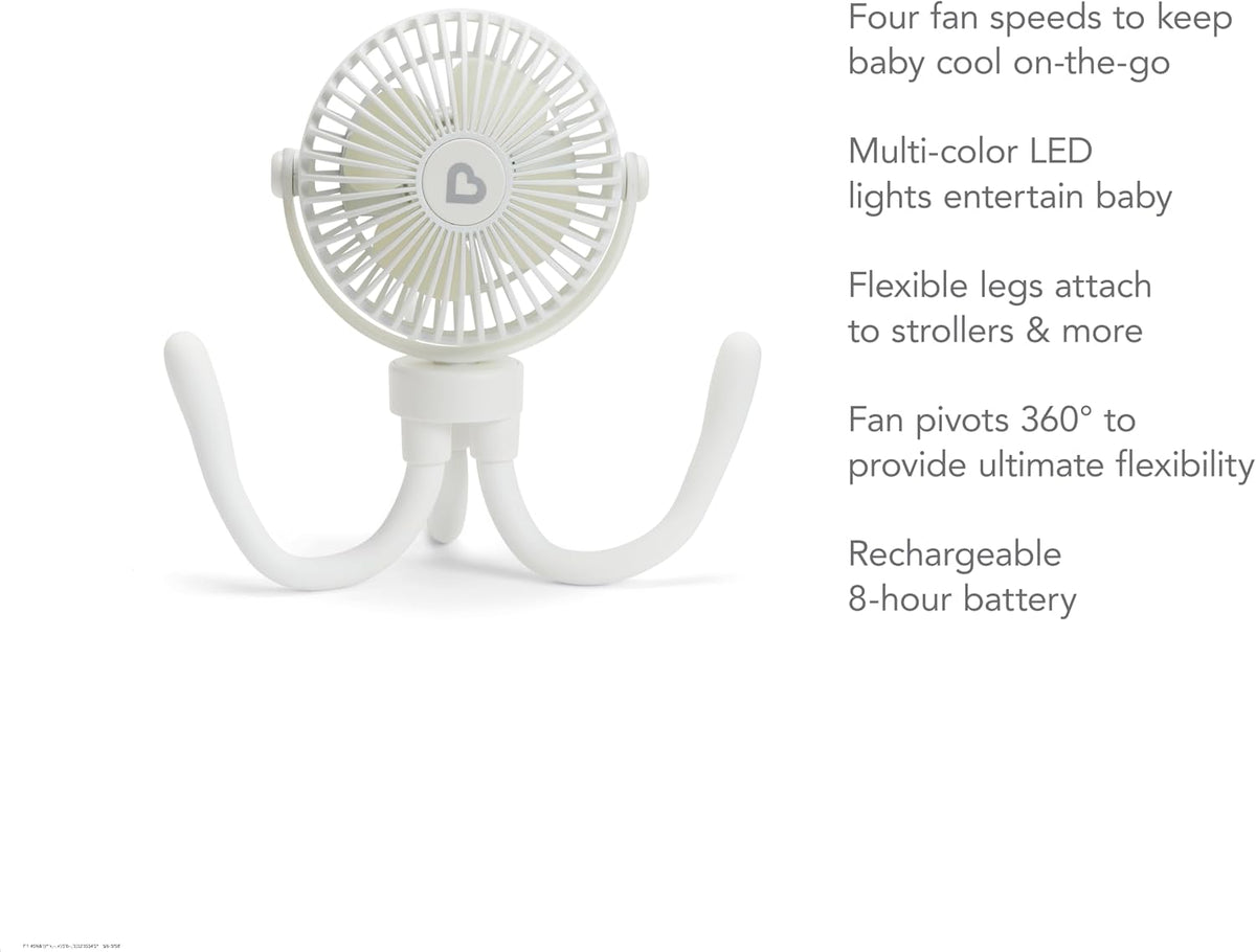 Stroller Fan, 4 Speed, Black with Multicolored LED Lights