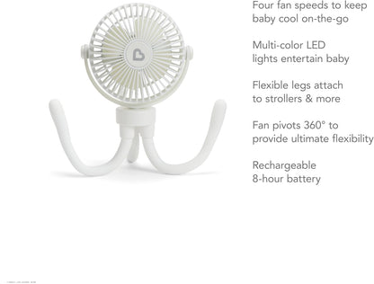 Stroller Fan, 4 Speed, Black with Multicolored LED Lights