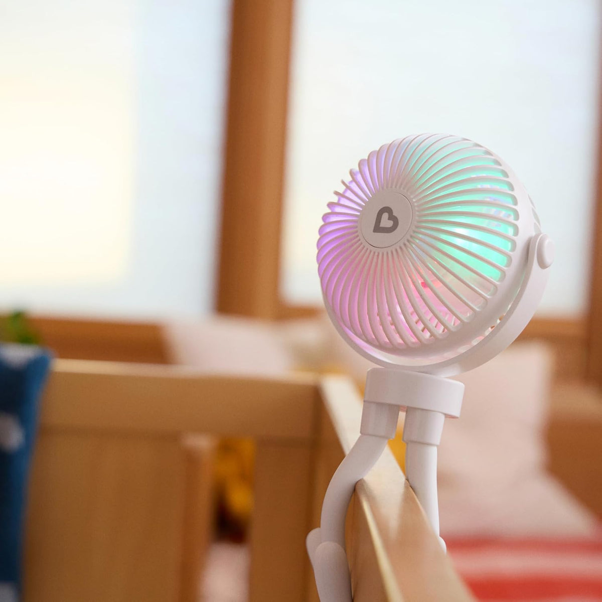 Stroller Fan, 4 Speed, Black with Multicolored LED Lights