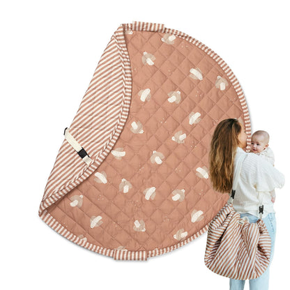 2-in-1 Quilted Baby Play Mat & Toy Storage Bag | Large Cotton Floor Activity Mat with Drawstring Toy Organizer | Portable, Machine Washable | OEKO-TEX Cotton (Birds, 47 Inches)