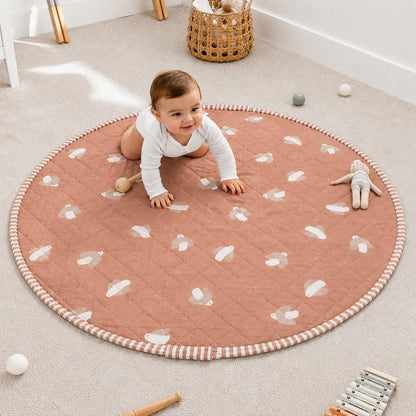 2-in-1 Quilted Baby Play Mat & Toy Storage Bag | Large Cotton Floor Activity Mat with Drawstring Toy Organizer | Portable, Machine Washable | OEKO-TEX Cotton (Birds, 47 Inches)
