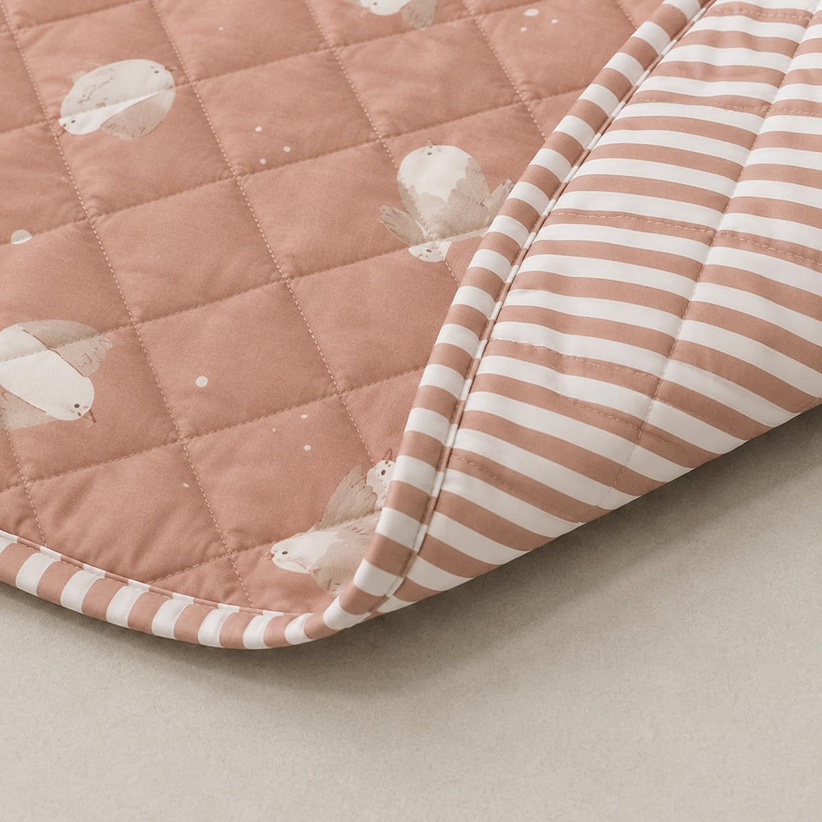 2-in-1 Quilted Baby Play Mat & Toy Storage Bag | Large Cotton Floor Activity Mat with Drawstring Toy Organizer | Portable, Machine Washable | OEKO-TEX Cotton (Birds, 47 Inches)