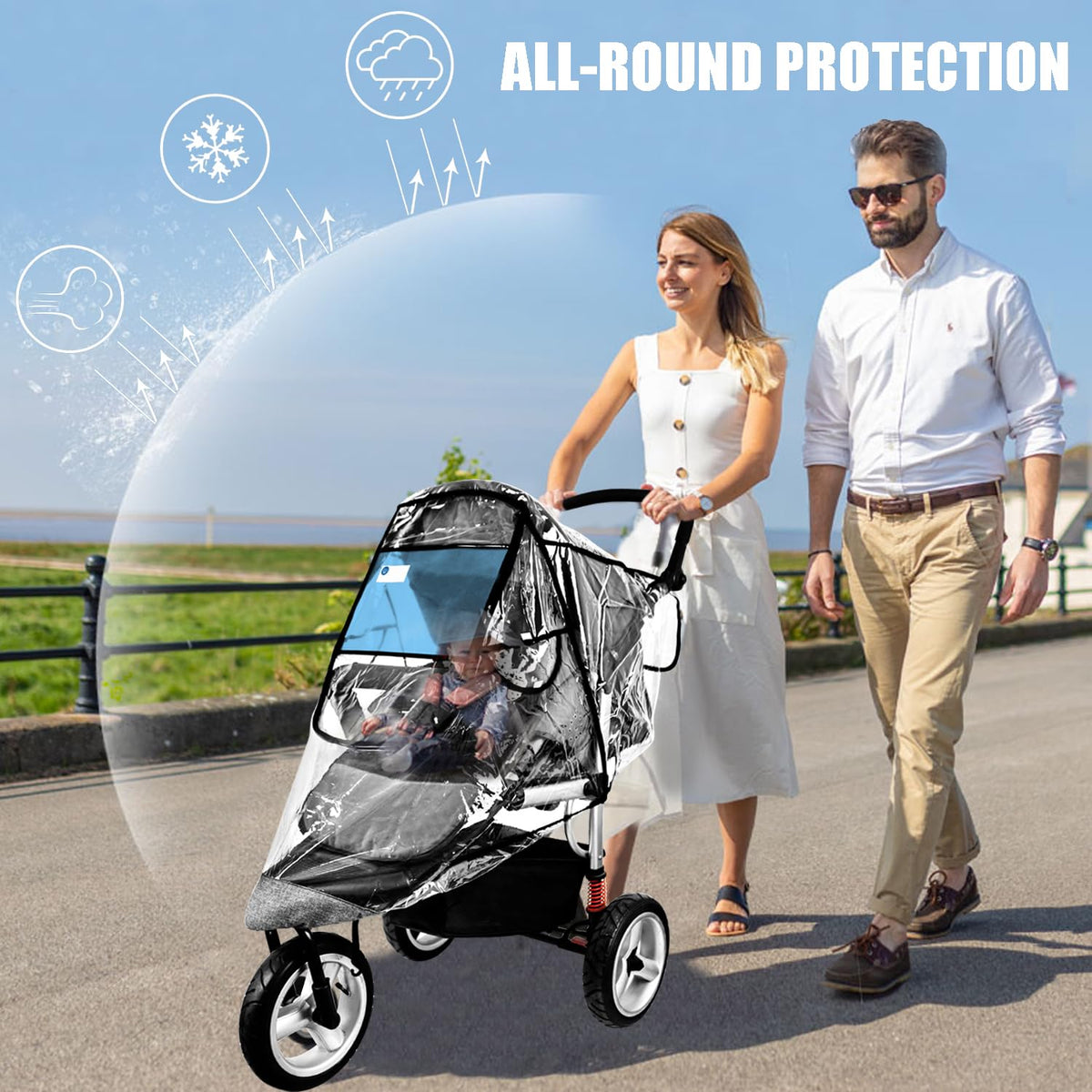 Stroller Rain Cover,Universal Stroller Accessory,Windproof Protection,Clear