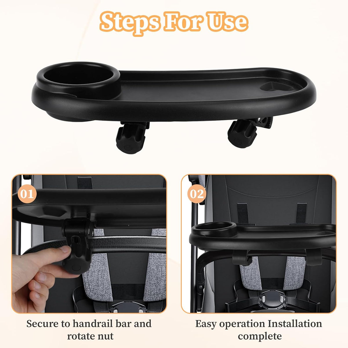 Universal Stroller Snack Tray Compatible with Mockingbird and Most Others Adjustable Universal Snack Tray for Stroller with Cup Holder and Phone Holder Detachable Enlarged Thickened Accessories Black