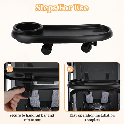 Universal Stroller Snack Tray Compatible with Mockingbird and Most Others Adjustable Universal Snack Tray for Stroller with Cup Holder and Phone Holder Detachable Enlarged Thickened Accessories Black