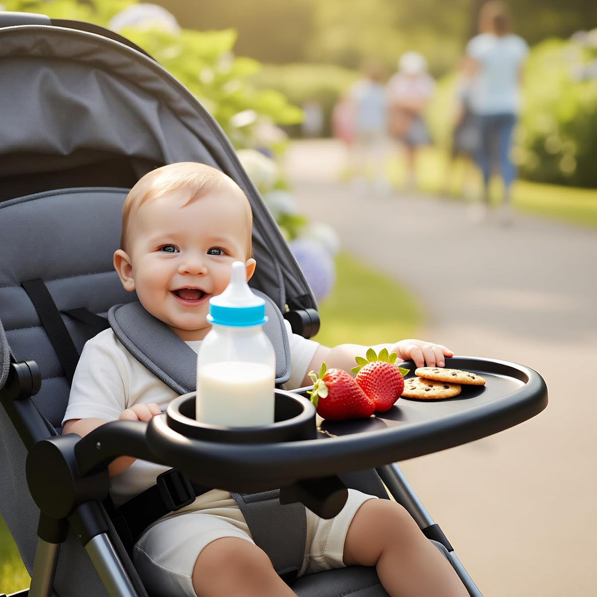 Universal Stroller Snack Tray Compatible with Mockingbird and Most Others Adjustable Universal Snack Tray for Stroller with Cup Holder and Phone Holder Detachable Enlarged Thickened Accessories Black