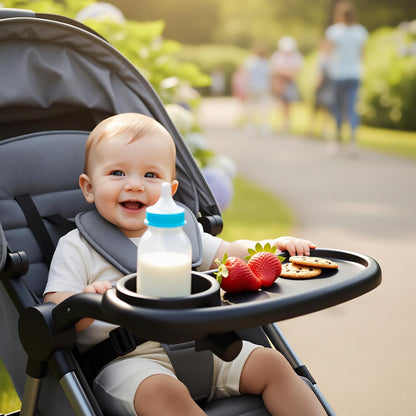 Universal Stroller Snack Tray Compatible with Mockingbird and Most Others Adjustable Universal Snack Tray for Stroller with Cup Holder and Phone Holder Detachable Enlarged Thickened Accessories Black