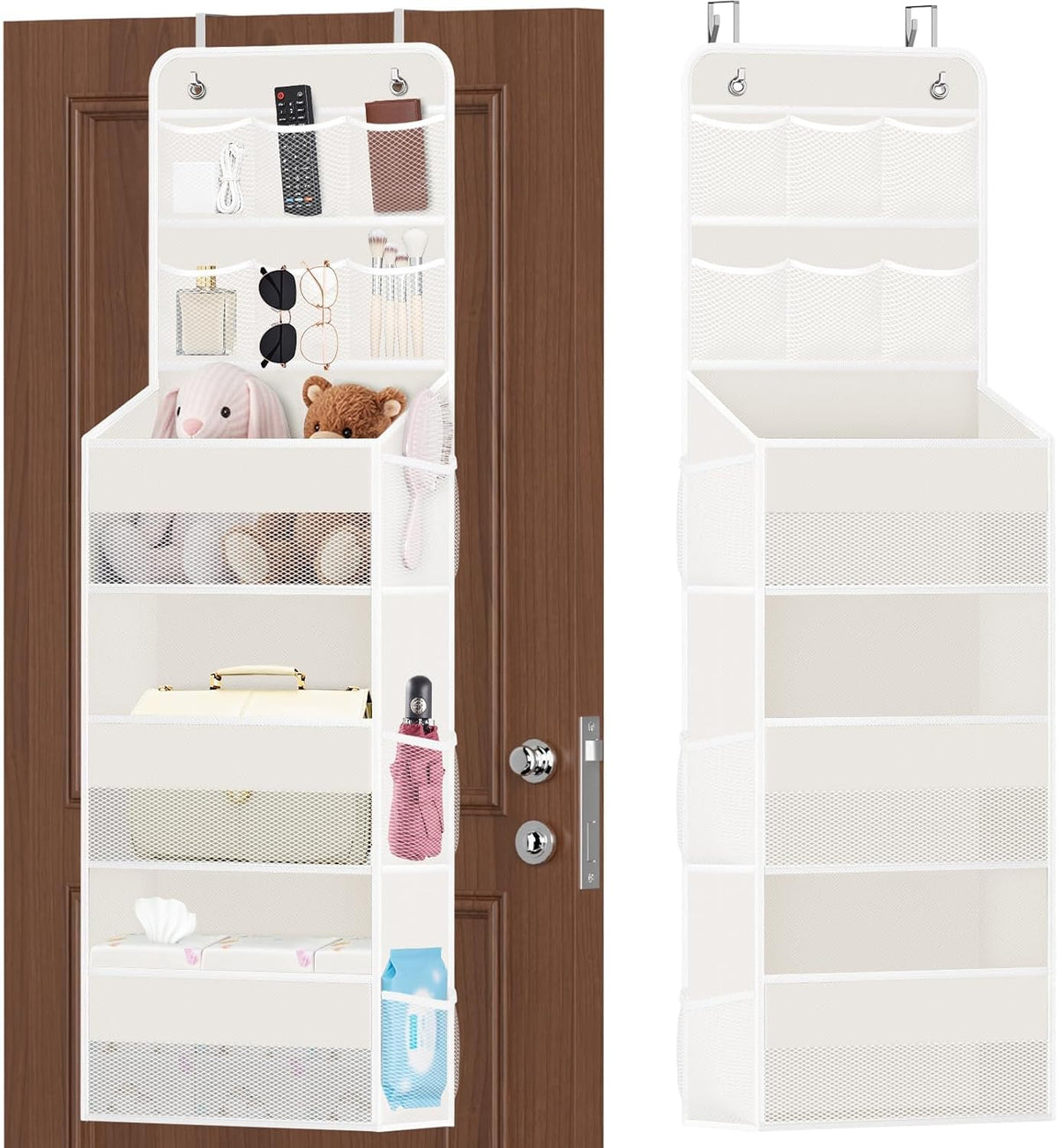 5-Tier Over the Door Organizer with Mesh Pockets, Dark Grey