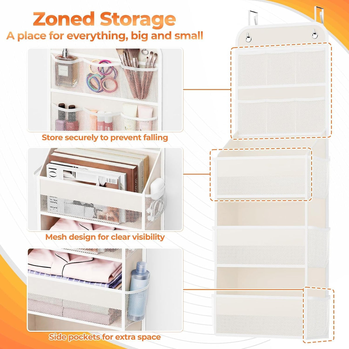 5-Tier Over the Door Organizer with Mesh Pockets, Dark Grey
