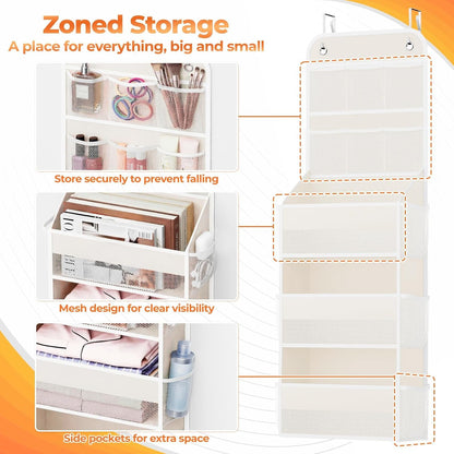 5-Tier Over the Door Organizer with Mesh Pockets, Dark Grey