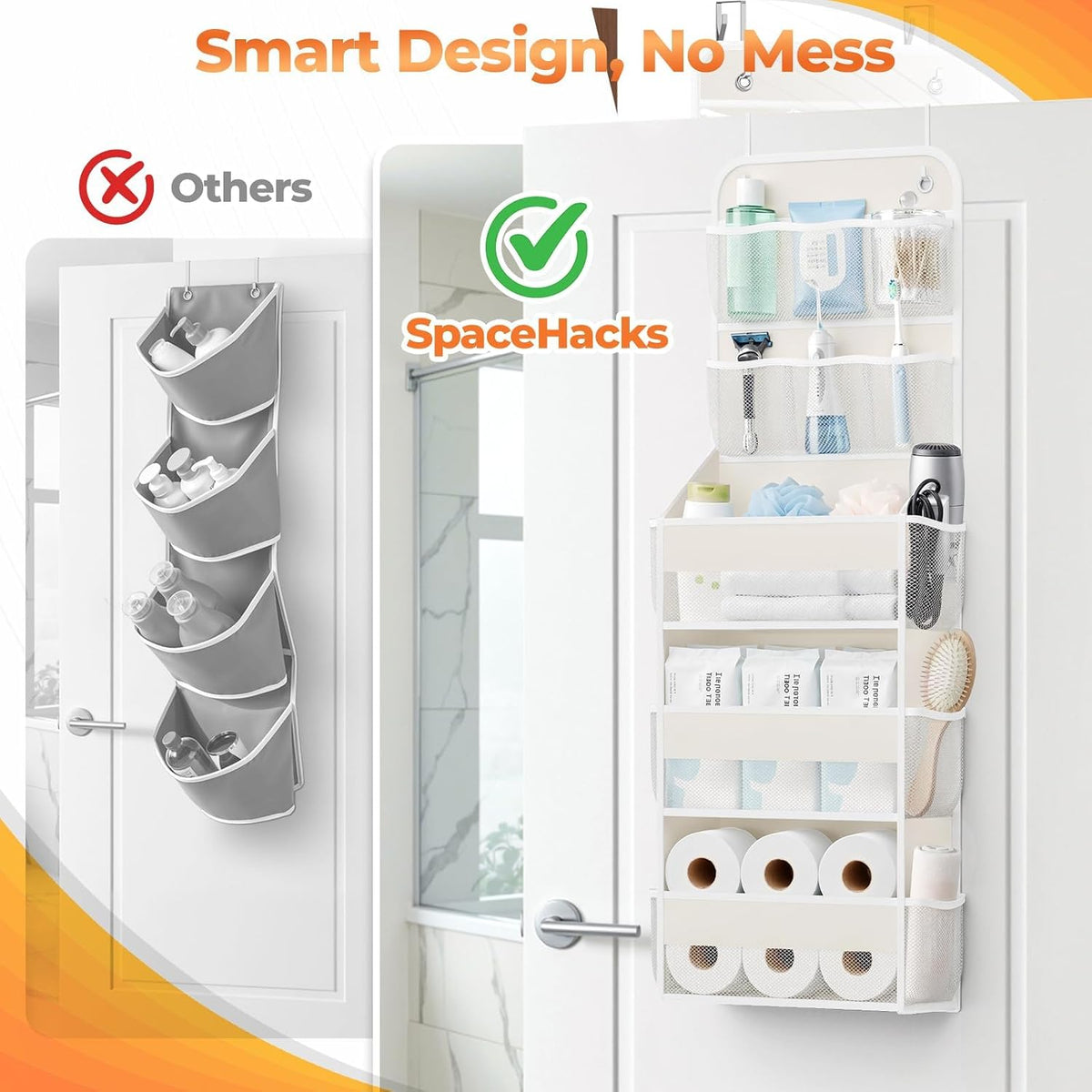5-Tier Over the Door Organizer with Mesh Pockets, Dark Grey
