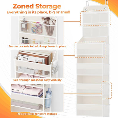 5-Tier Over the Door Organizer with Mesh Pockets, Dark Grey