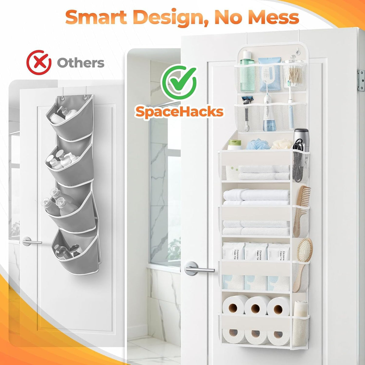 5-Tier Over the Door Organizer with Mesh Pockets, Dark Grey