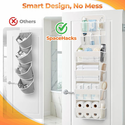 5-Tier Over the Door Organizer with Mesh Pockets, Dark Grey