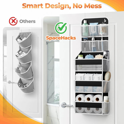 5-Tier Over the Door Organizer with Mesh Pockets, Dark Grey
