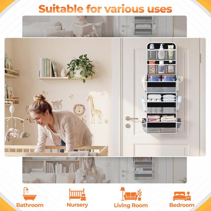 5-Tier Over the Door Organizer with Mesh Pockets, Dark Grey