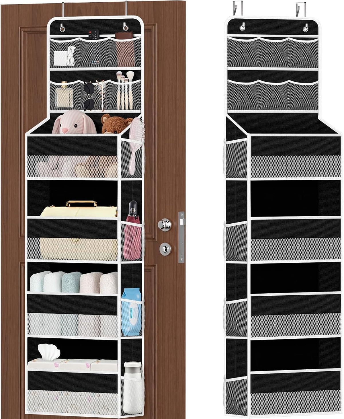 5-Tier Over the Door Organizer with Mesh Pockets, Dark Grey