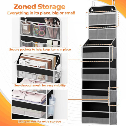 5-Tier Over the Door Organizer with Mesh Pockets, Dark Grey