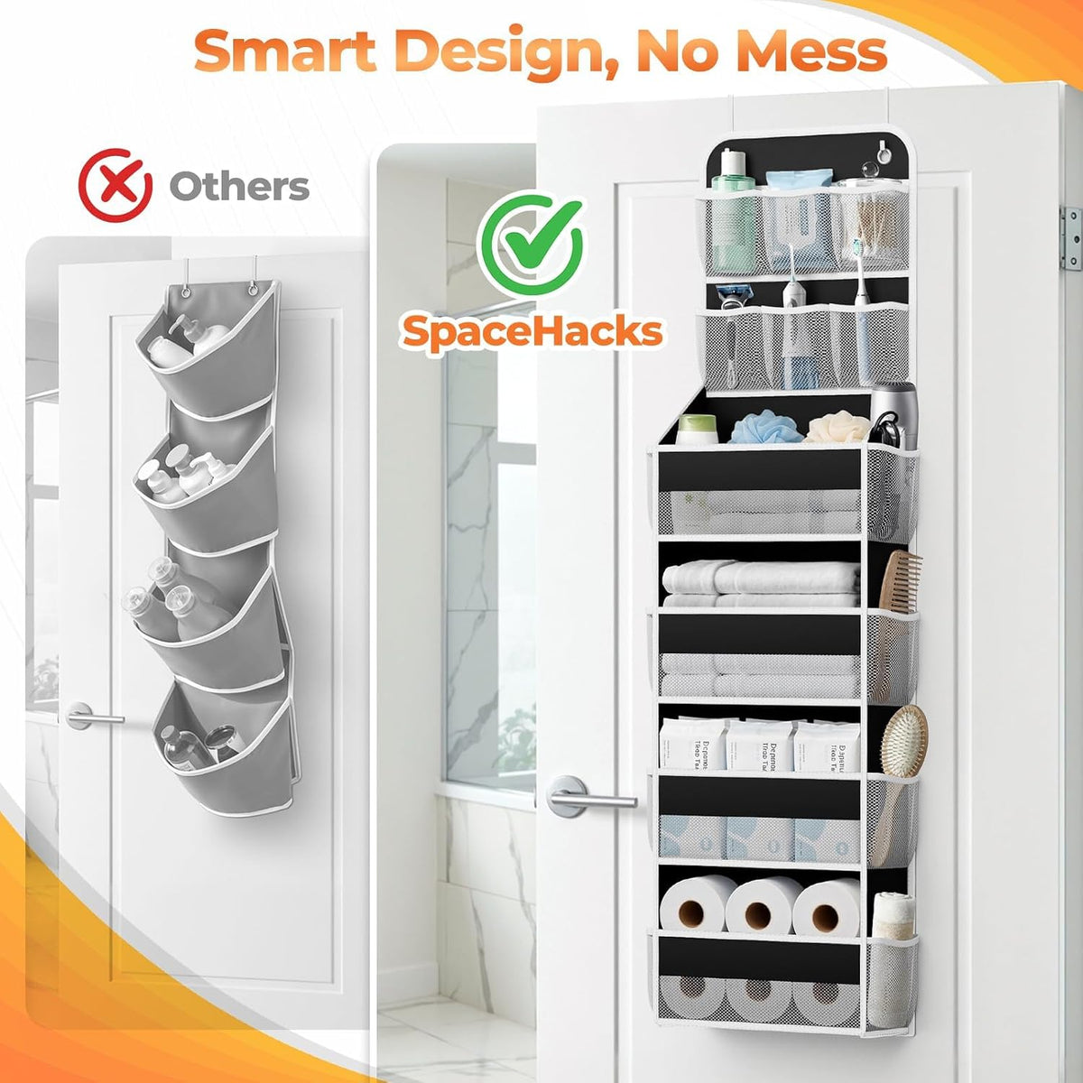 5-Tier Over the Door Organizer with Mesh Pockets, Dark Grey