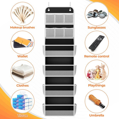 5-Tier Over the Door Organizer with Mesh Pockets, Dark Grey