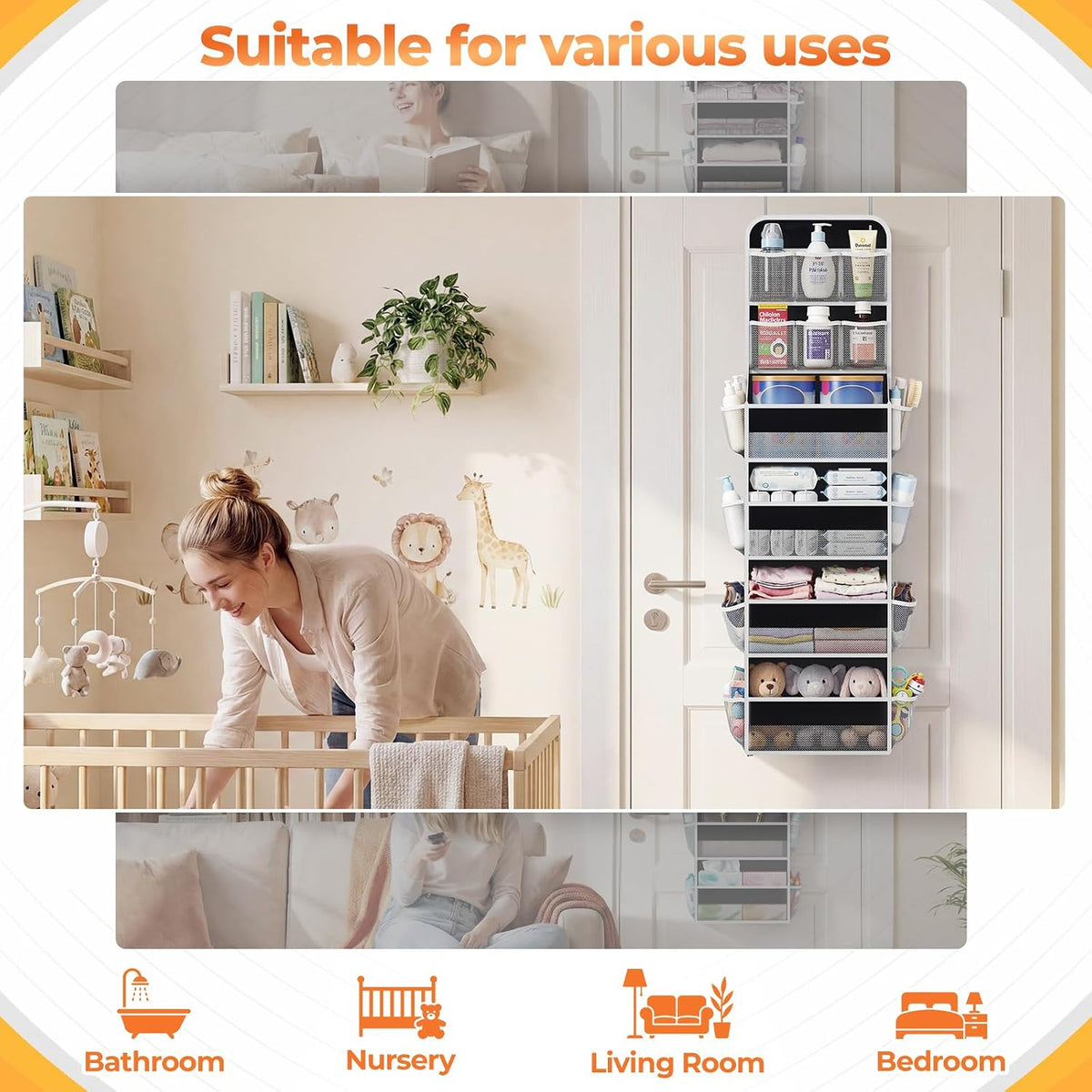 5-Tier Over the Door Organizer with Mesh Pockets, Dark Grey