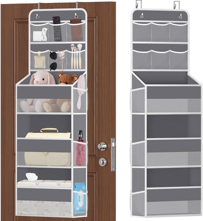 5-Tier Over the Door Organizer with Mesh Pockets, Dark Grey