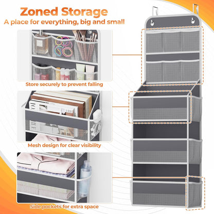 5-Tier Over the Door Organizer with Mesh Pockets, Dark Grey