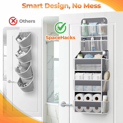 5-Tier Over the Door Organizer with Mesh Pockets, Dark Grey