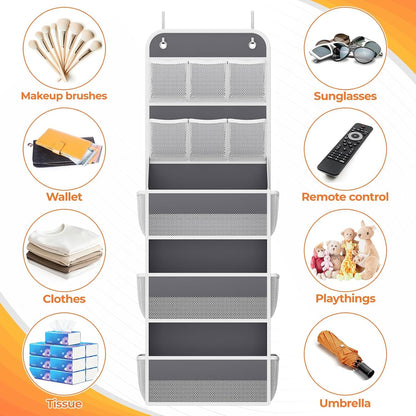 5-Tier Over the Door Organizer with Mesh Pockets, Dark Grey