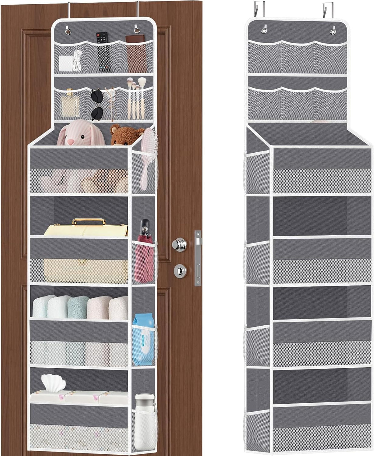 5-Tier Over the Door Organizer with Mesh Pockets, Dark Grey