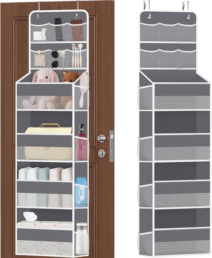 5-Tier Over the Door Organizer with Mesh Pockets, Dark Grey