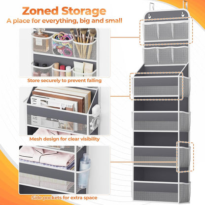 5-Tier Over the Door Organizer with Mesh Pockets, Dark Grey