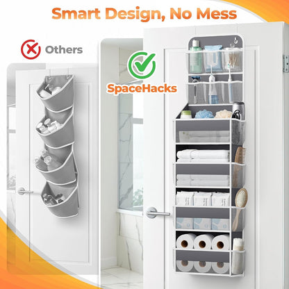 5-Tier Over the Door Organizer with Mesh Pockets, Dark Grey
