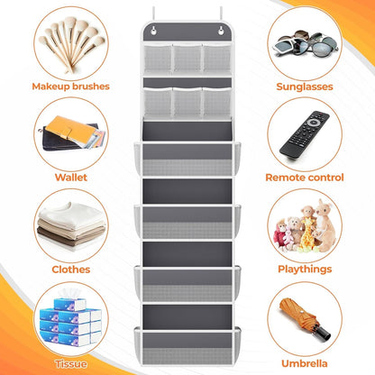 5-Tier Over the Door Organizer with Mesh Pockets, Dark Grey