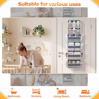 5-Tier Over the Door Organizer with Mesh Pockets, Dark Grey