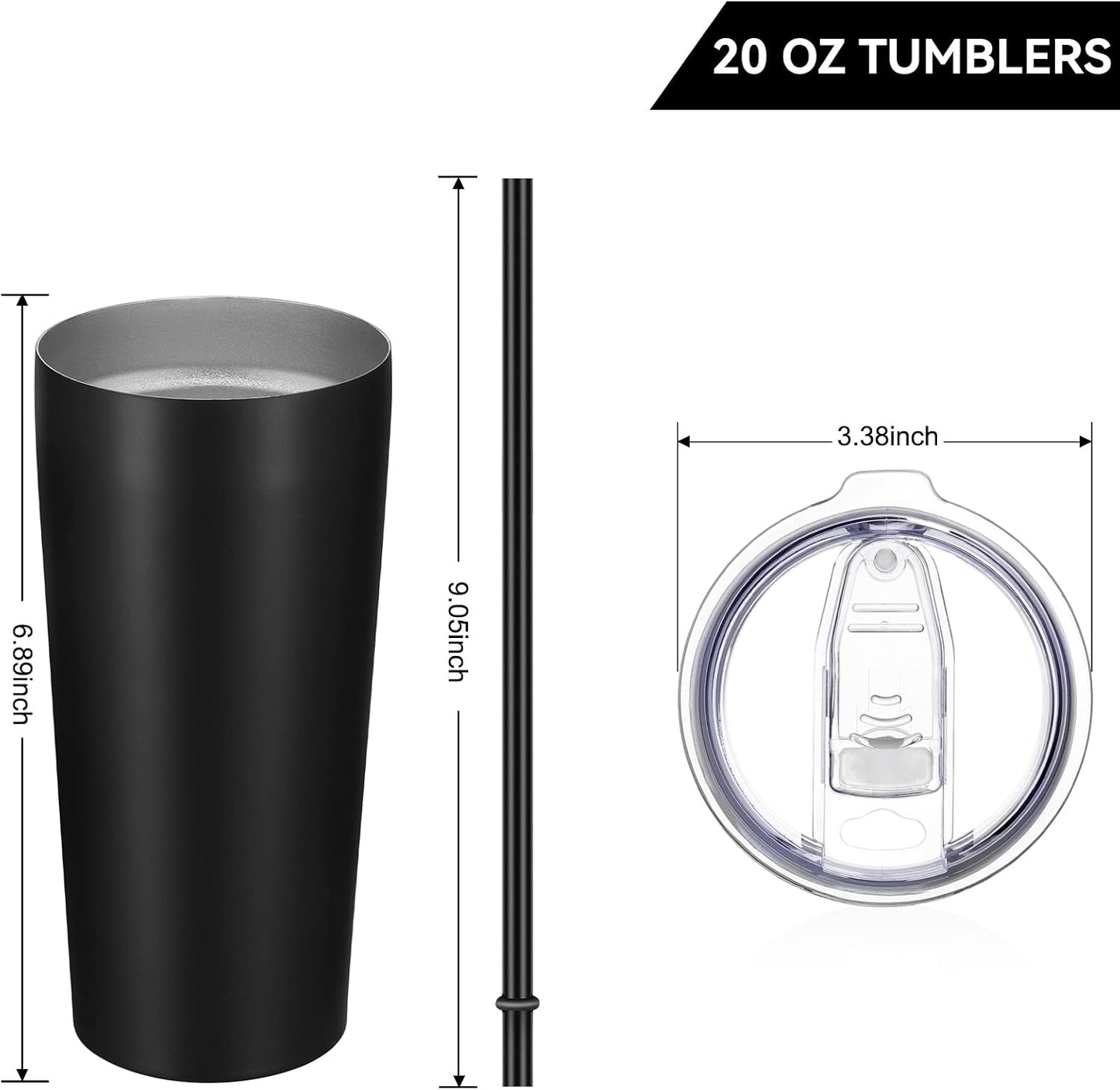 20oz Tumbler Bulk with Lid and Straw 6 Pack, Stainless Steel Vacuum Insulated Tumbler, Double Wall Coffee Cup Travel Mug, White