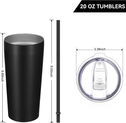 20oz Tumbler Bulk with Lid and Straw 6 Pack, Stainless Steel Vacuum Insulated Tumbler, Double Wall Coffee Cup Travel Mug, White