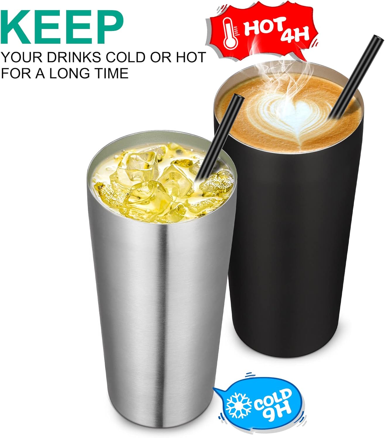 20oz Tumbler Bulk with Lid and Straw 6 Pack, Stainless Steel Vacuum Insulated Tumbler, Double Wall Coffee Cup Travel Mug, White